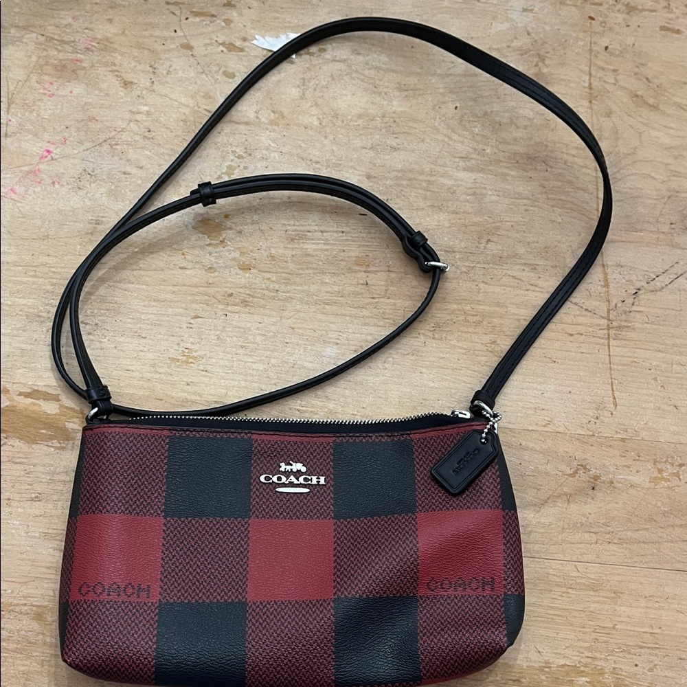 Coach Red and Black Plaid Crossbody Bag